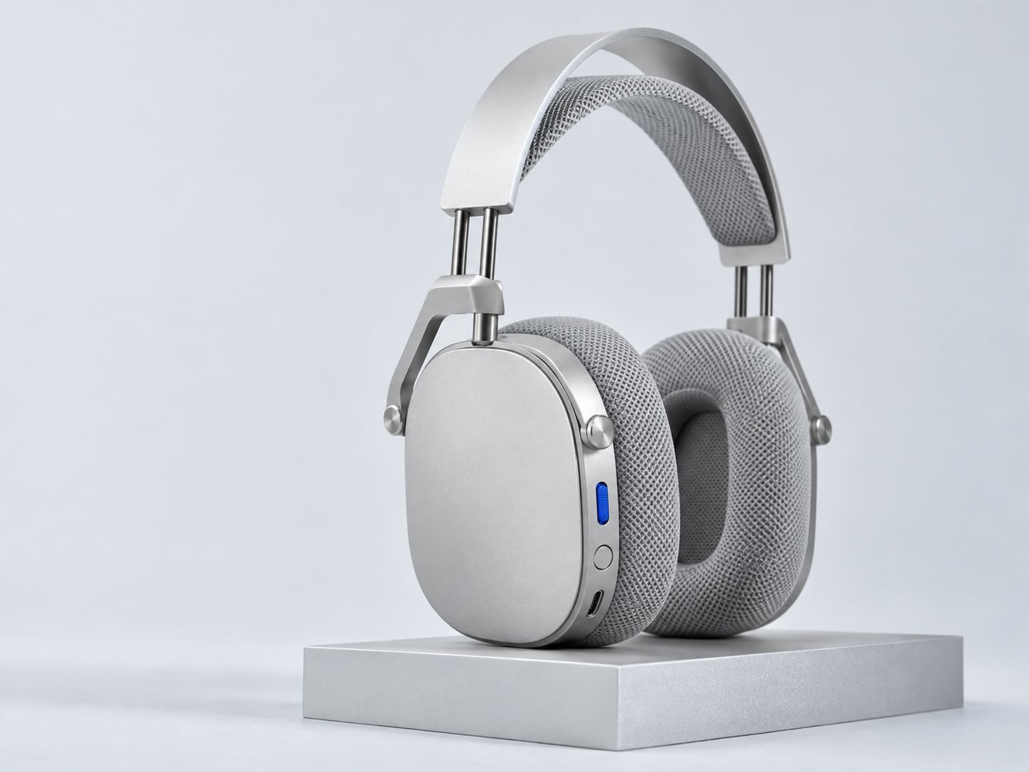 Aura One in Frost silver on an aluminium block